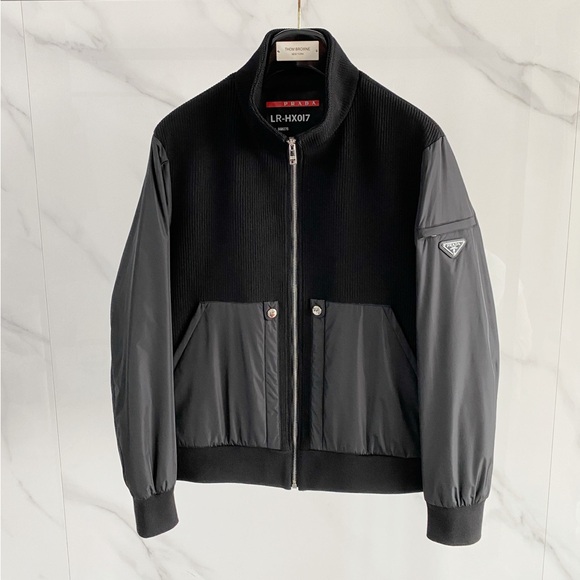 Prada Other - Prada Black Mixed-Media Varsity Bomber Jacket